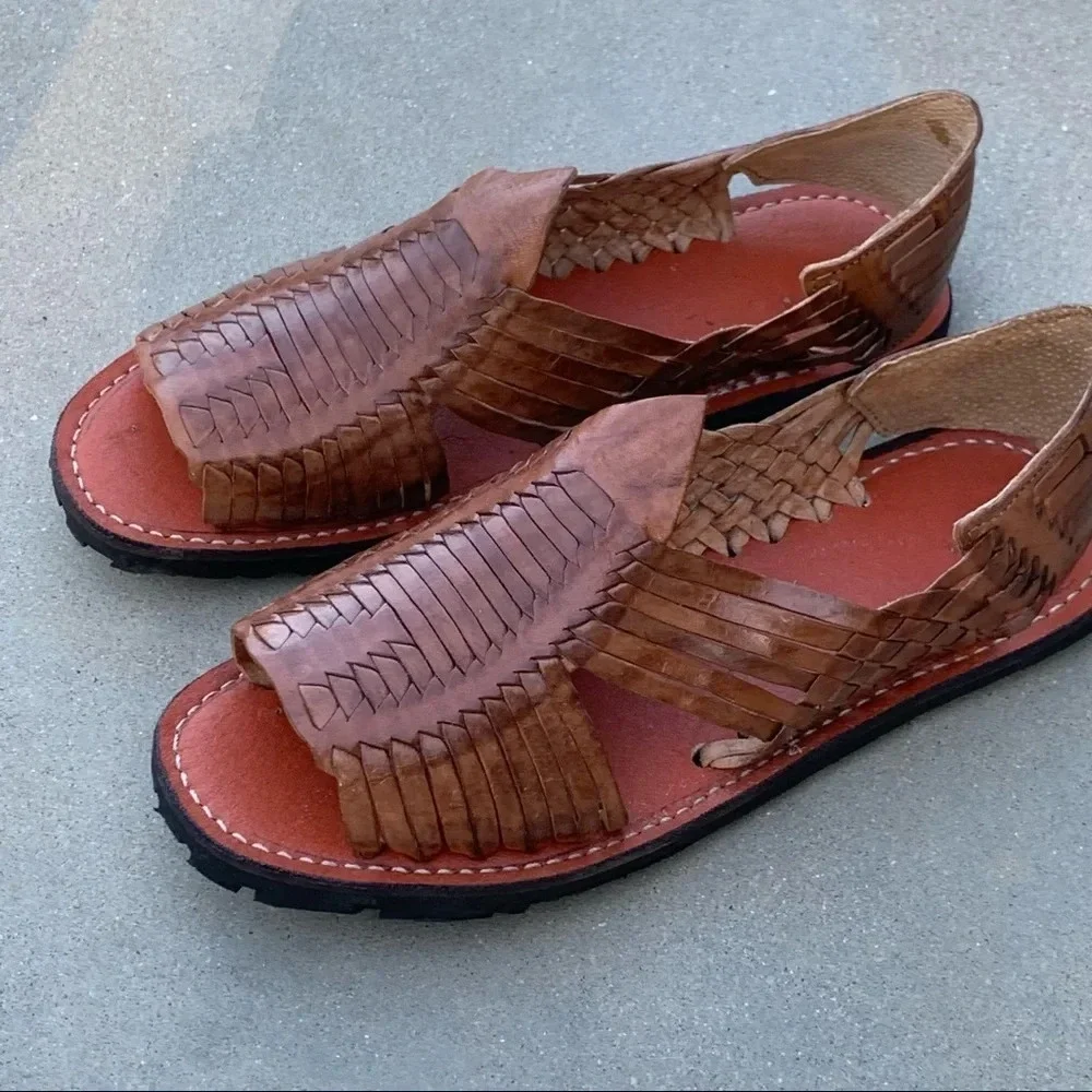 Men's Mexican Huaraches Sandals Strapy Brown Woven